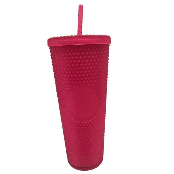 Starbucks 2023 Spring Neon Hot Ruby Pink Jelly Studded Venti 24 OZ Tumbler New - Picture 1 of 7